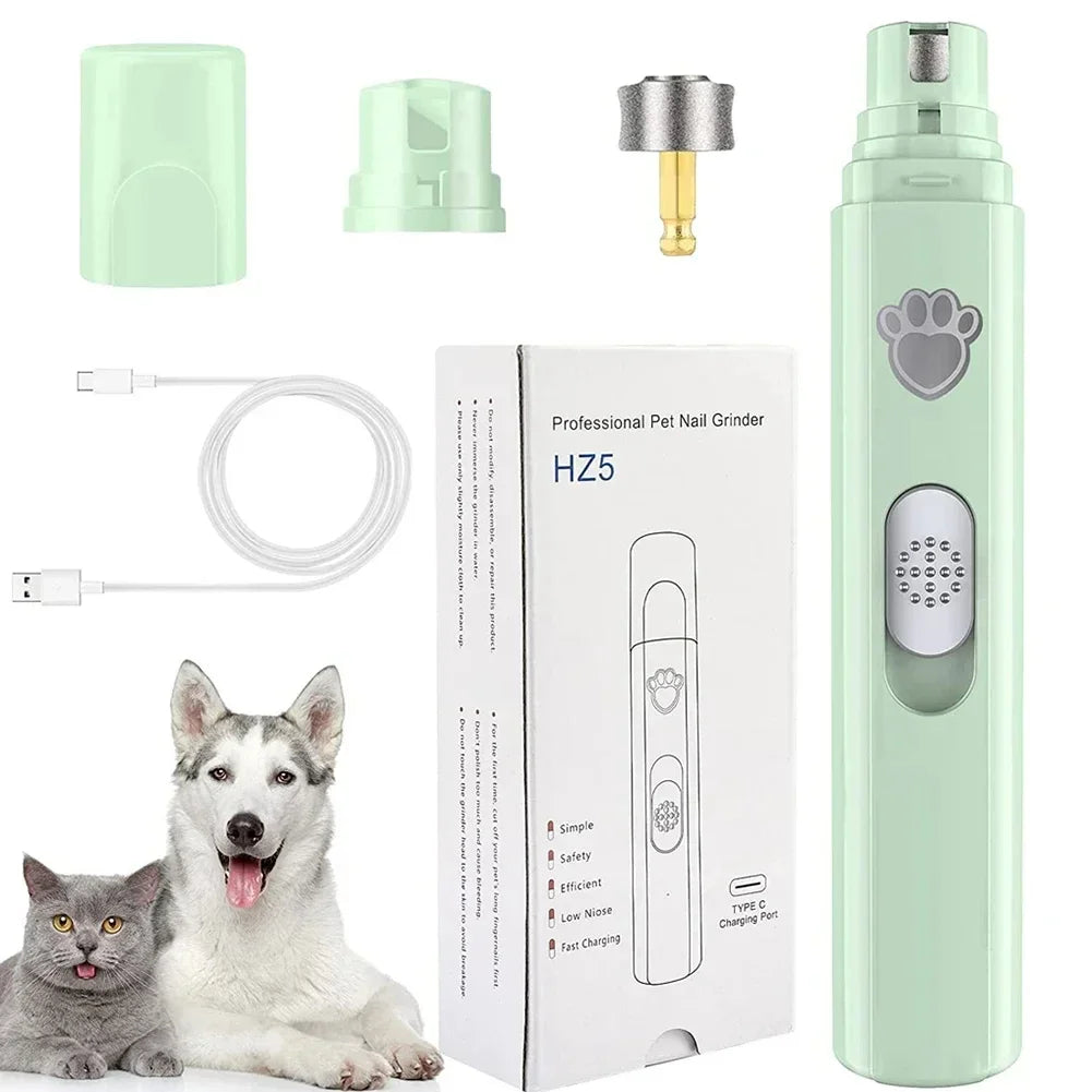 USB pet nail grinder shown in white and green colourways