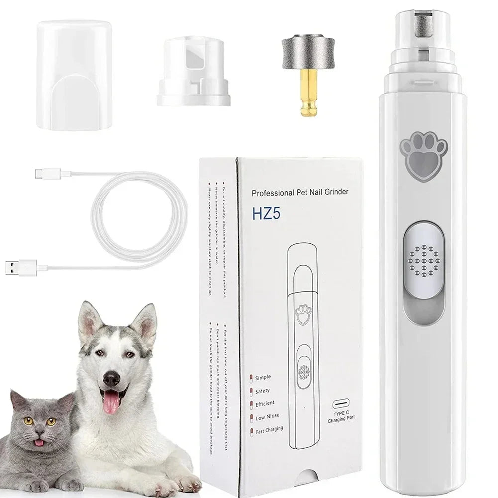 USB rechargeable pet nail grinder with built in grinding wheel, white
