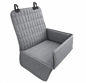 Waterproof Car Basket Seat for Pets, grey padded booster car basket seat with clip straps, on a white background