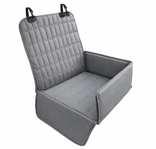 Waterproof Car Basket Seat for Pets, grey padded booster car basket seat with clip straps, on a white background