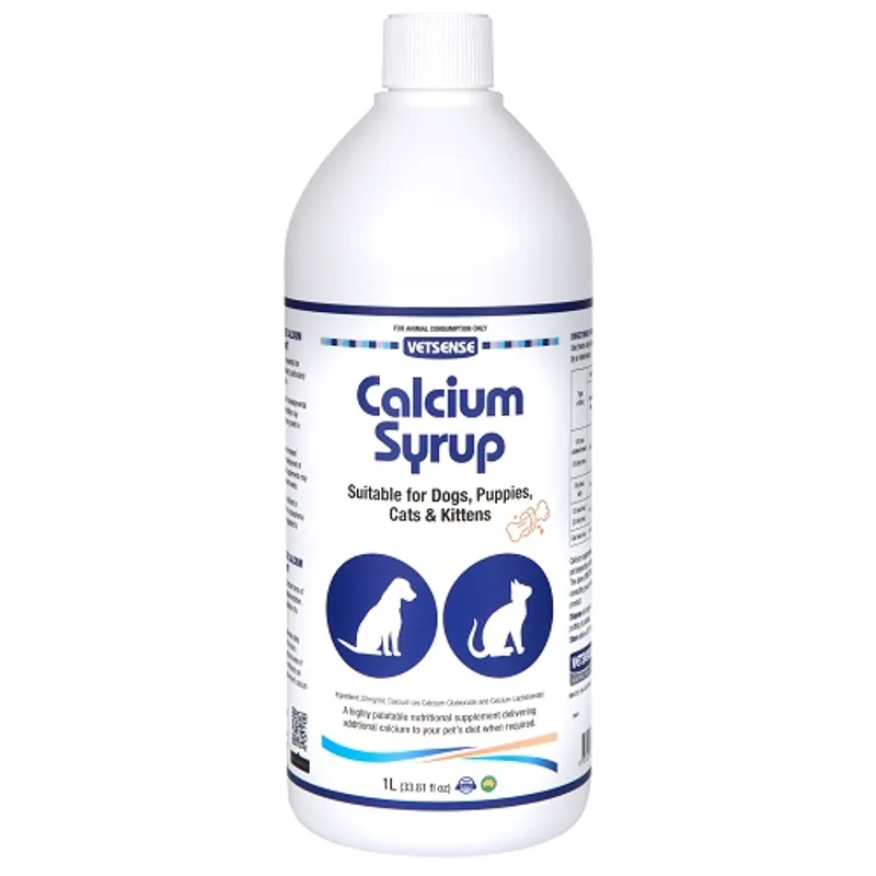 Vetsense Calcium Syrup 1L nutritional supplement for dogs, puppies, cats and kittens