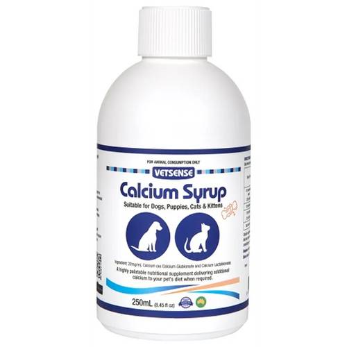 Vetsense Calcium Syrup 250mL nutritional supplement for dogs, puppies, cats and kittens