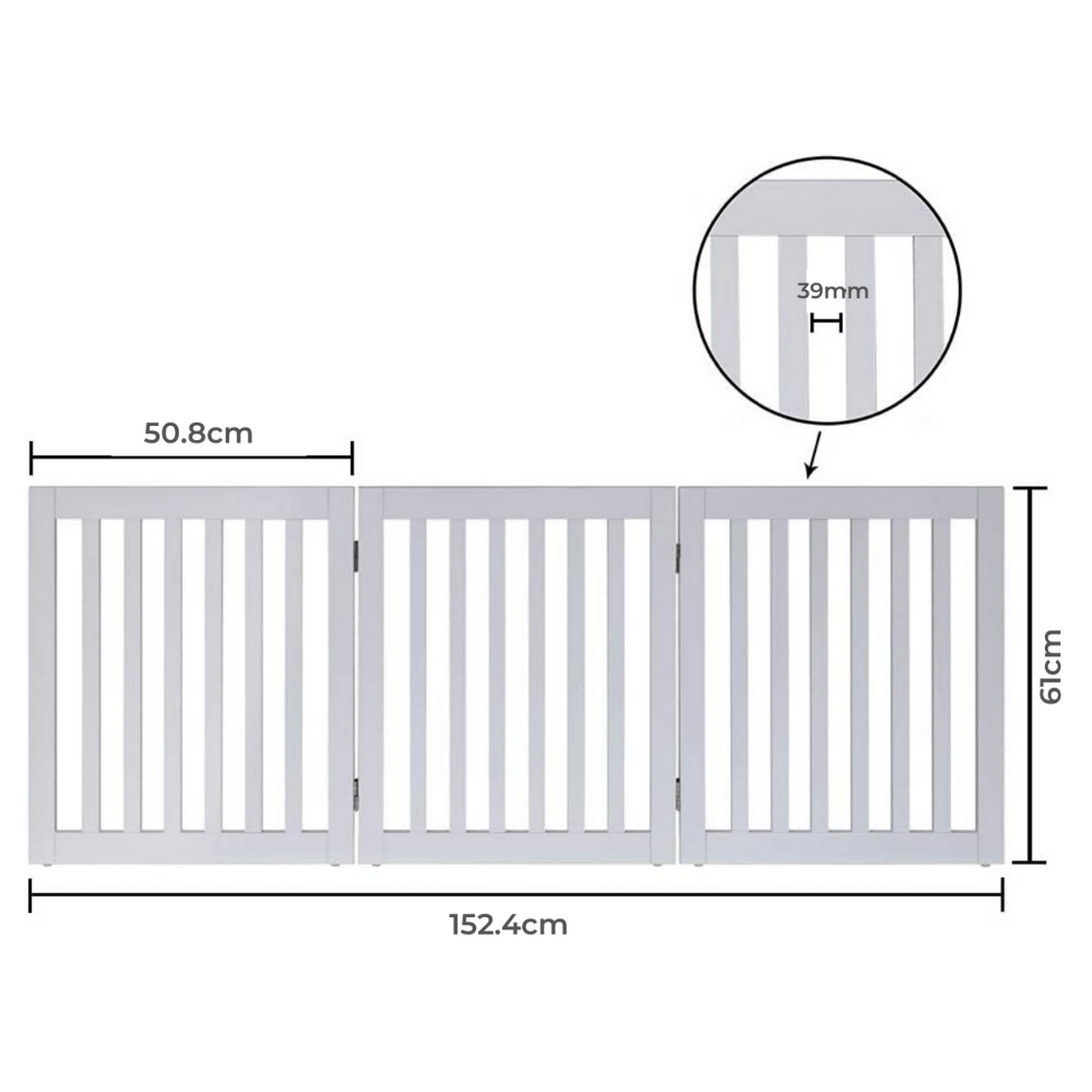 Three Panel Freestanding Dog Gate, White
